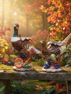 Vintage Fitz & Floyd Pheasant Candle Holders Ceramic Rooster Hen pair SHIPS FREE